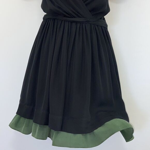 Joie Dress Silk Chiffon Two Tone Black Green Cold Shoulder Sz M Excellent - Picture 4 of 9